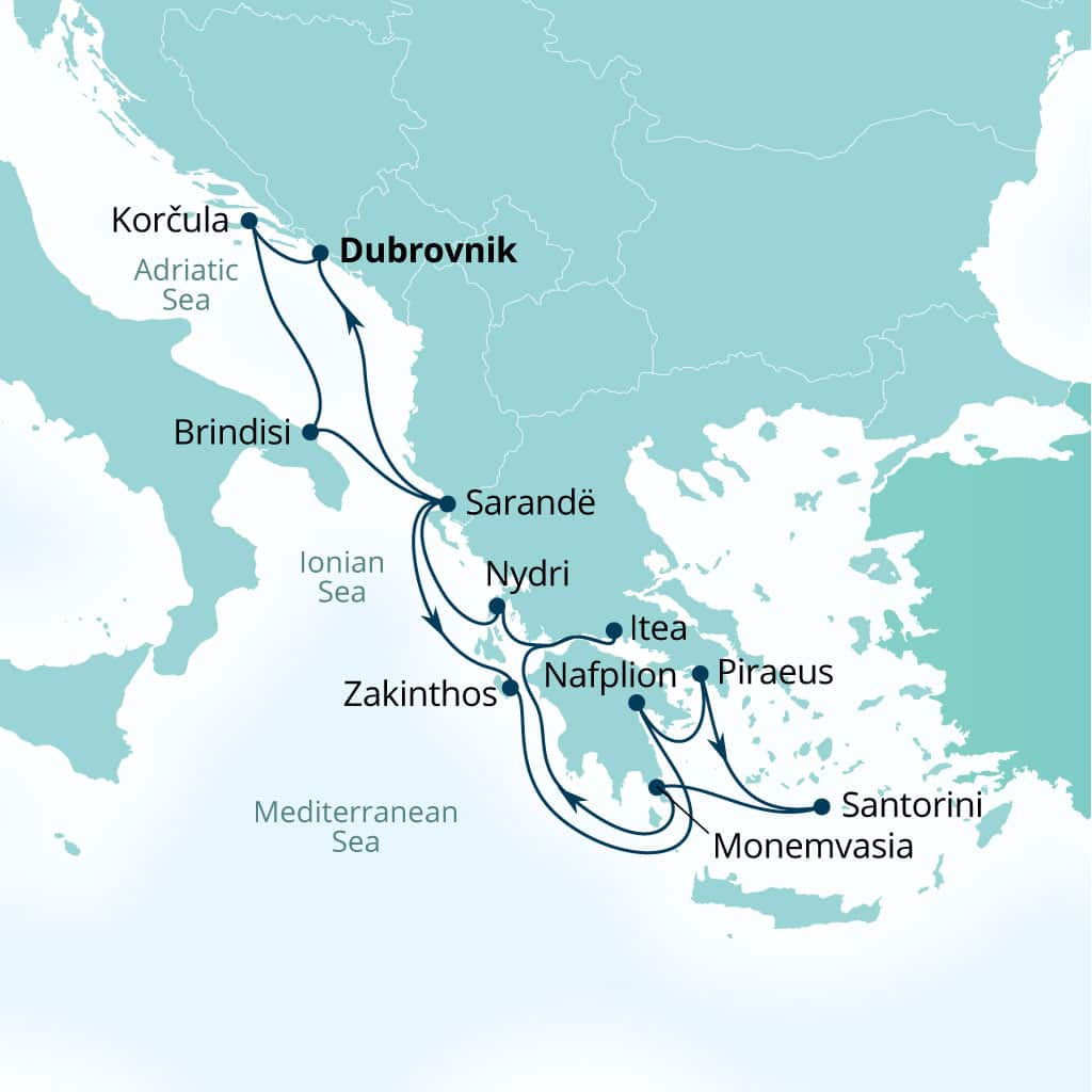 Carte de l’itinéraire Seabourn Quest, Dubrovnik, Croatie → Dubrovnik, Croatie
