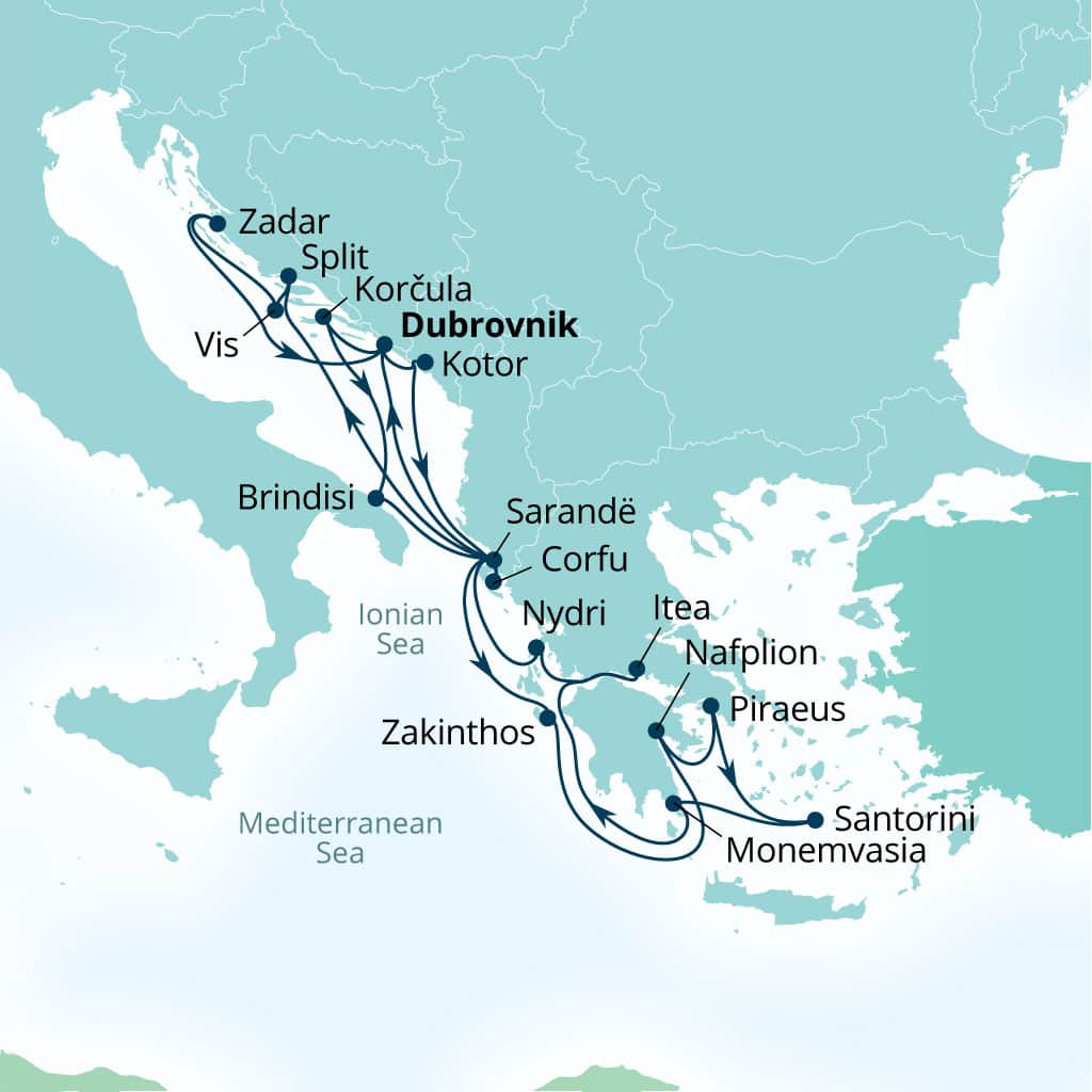 Carte de l’itinéraire Seabourn Quest, Dubrovnik, Croatie → Dubrovnik, Croatie