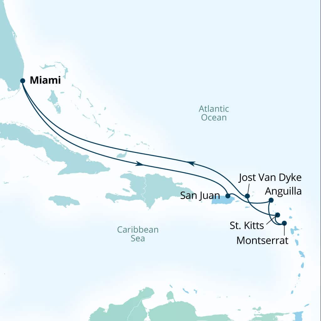 Carte de l’itinéraire Seabourn Quest, Miami, Florida, États-Unis → Miami, Florida, États-Unis