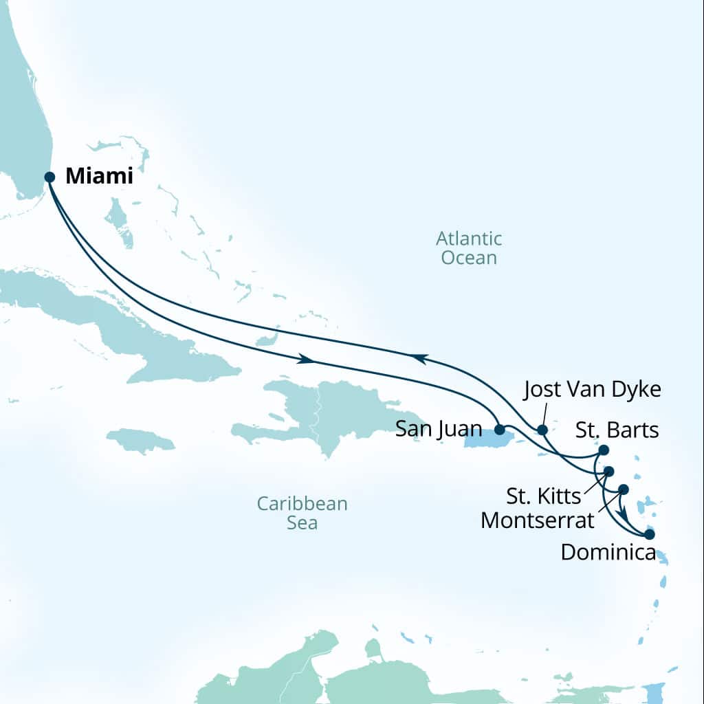 Carte de l’itinéraire Seabourn Quest, Miami, Florida, États-Unis → Miami, Florida, États-Unis