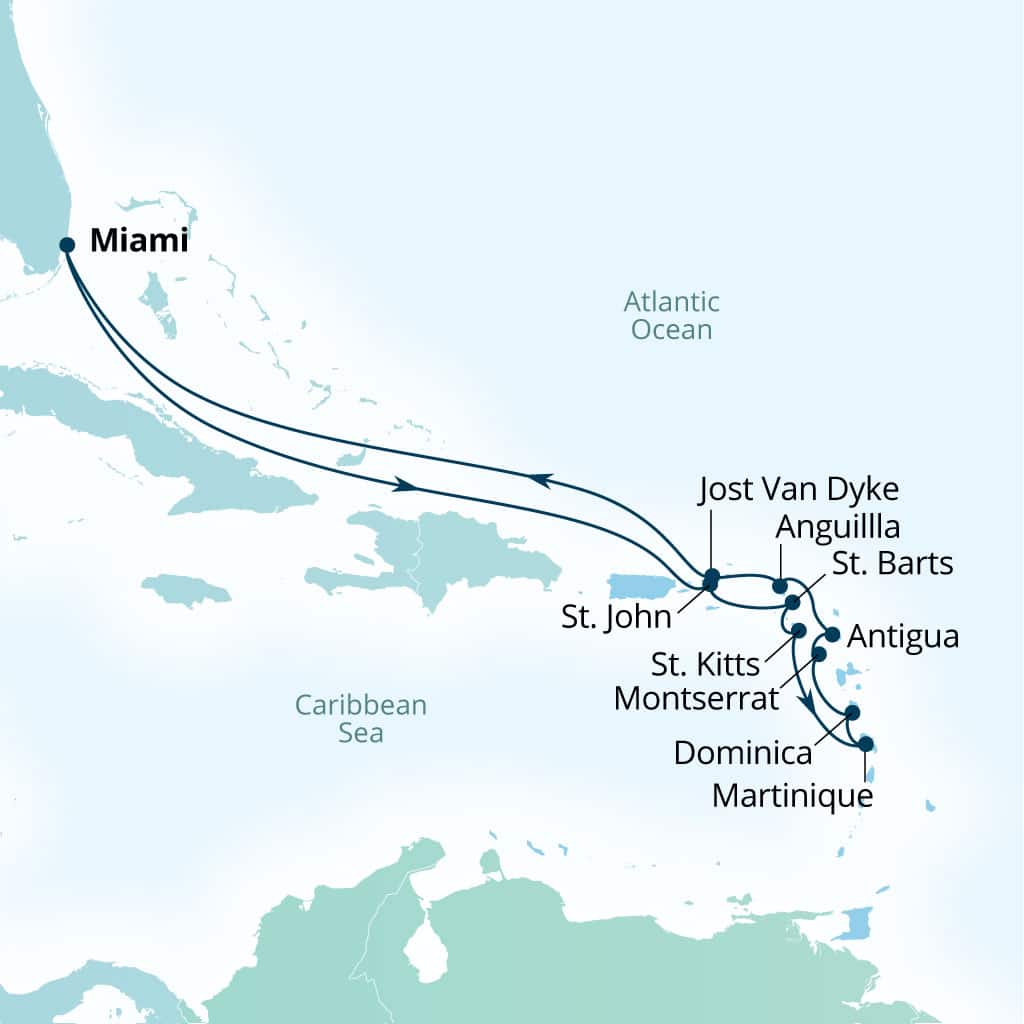 Carte de l’itinéraire Seabourn Quest, Miami, Florida, États-Unis → Miami, Florida, États-Unis
