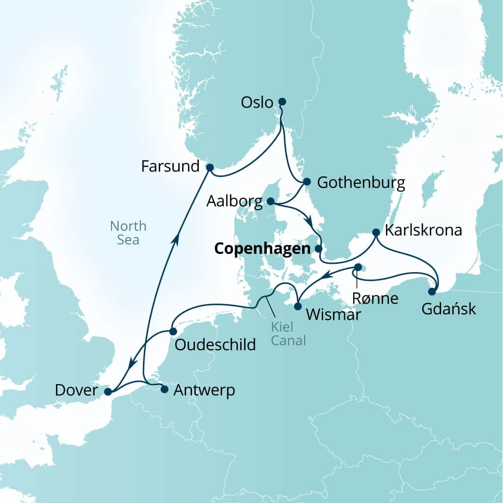 Carte de l’itinéraire Seabourn Quest, Copenhague, Danemark → Copenhague, Danemark
