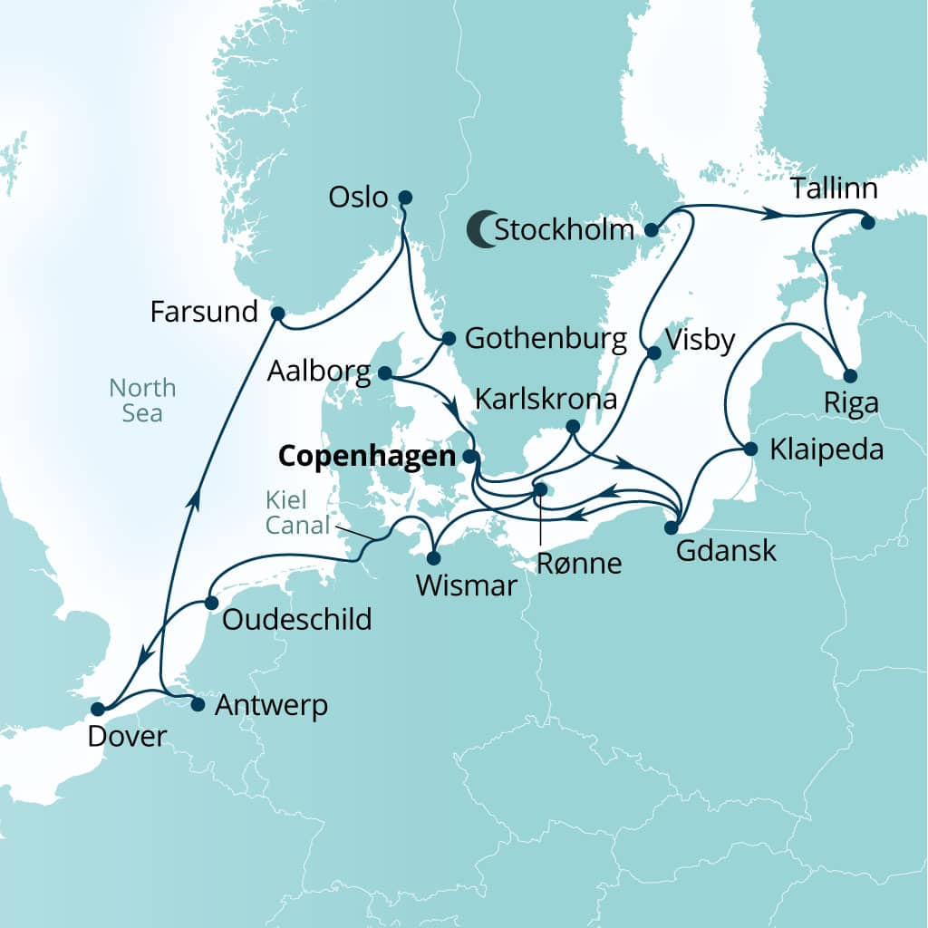 Carte de l’itinéraire Seabourn Quest, Copenhague, Danemark → Copenhague, Danemark