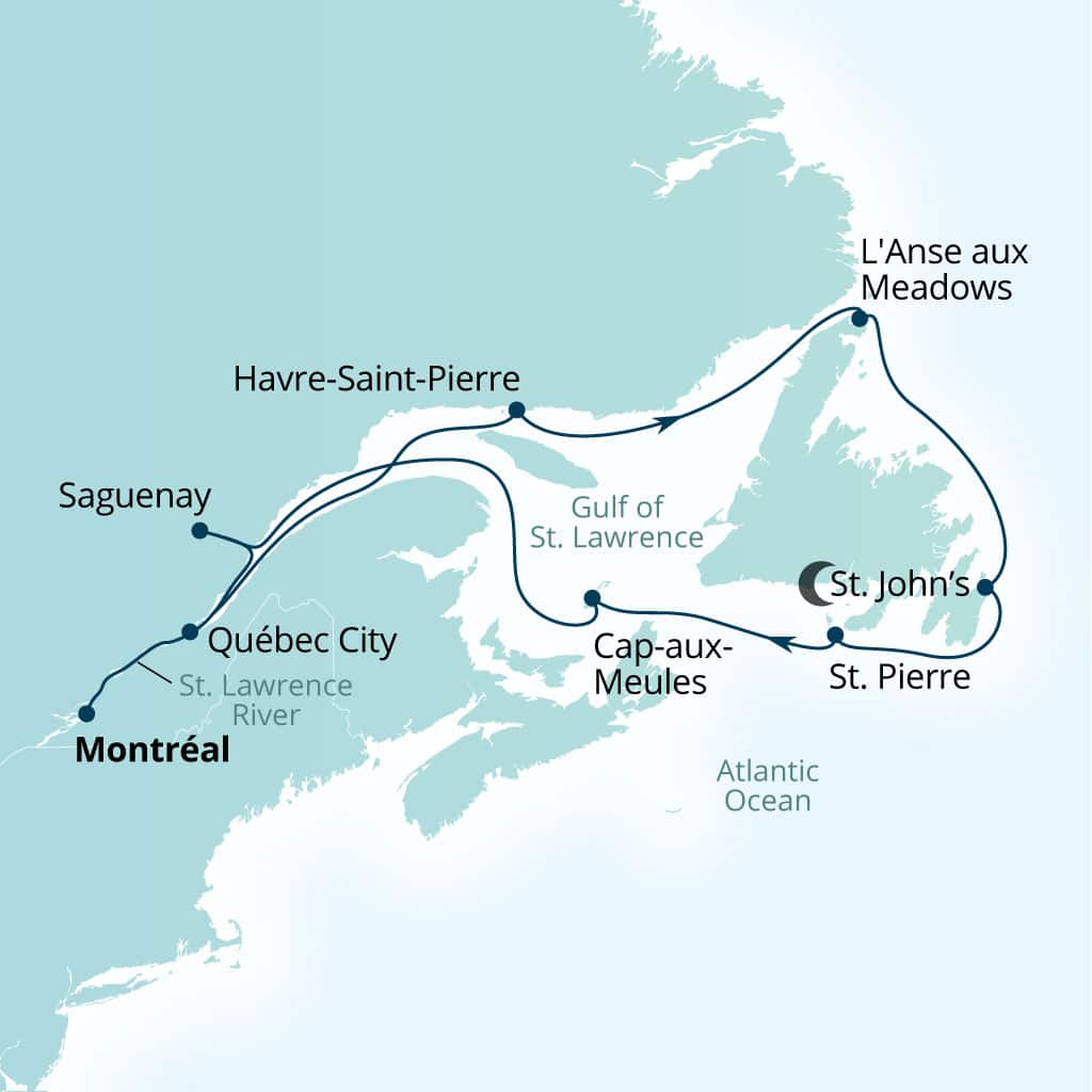 Carte de l’itinéraire Seabourn Quest, Montreal, Quebec, Canada → Montreal, Quebec, Canada