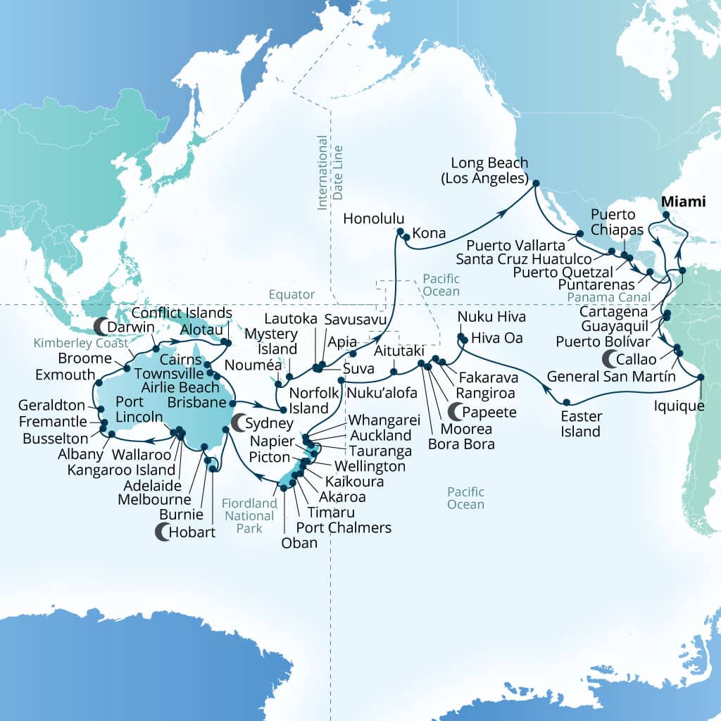 Carte de l’itinéraire Seabourn Quest, Miami, Florida, États-Unis → Miami, Florida, États-Unis