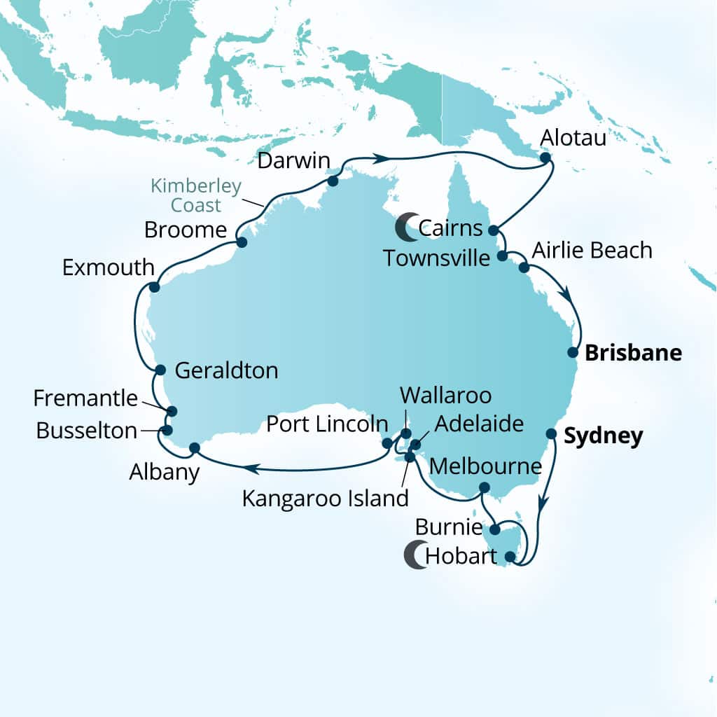 Carte de l’itinéraire Seabourn Quest, Sydney, Australie → Brisbane, Australie