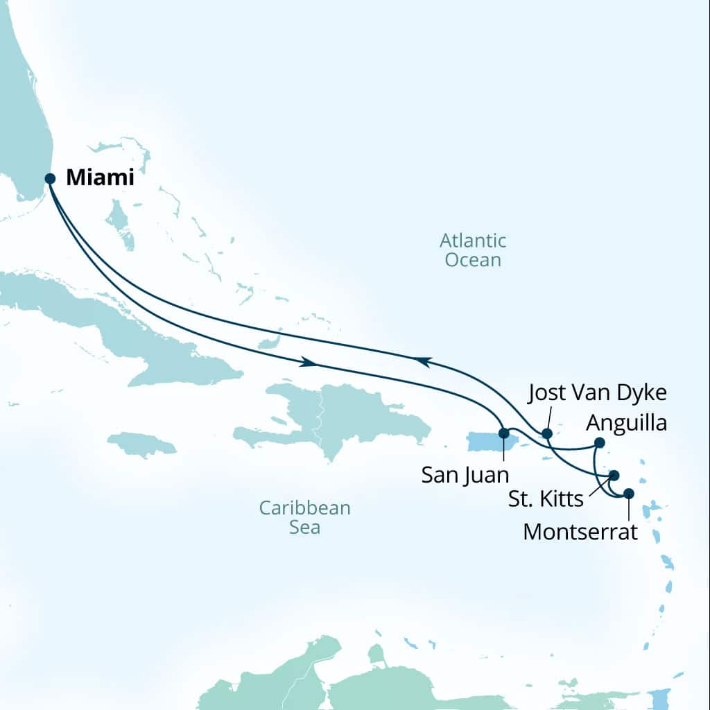 Carte de l’itinéraire Seabourn Quest, Miami, Florida, États-Unis → Miami, Florida, États-Unis