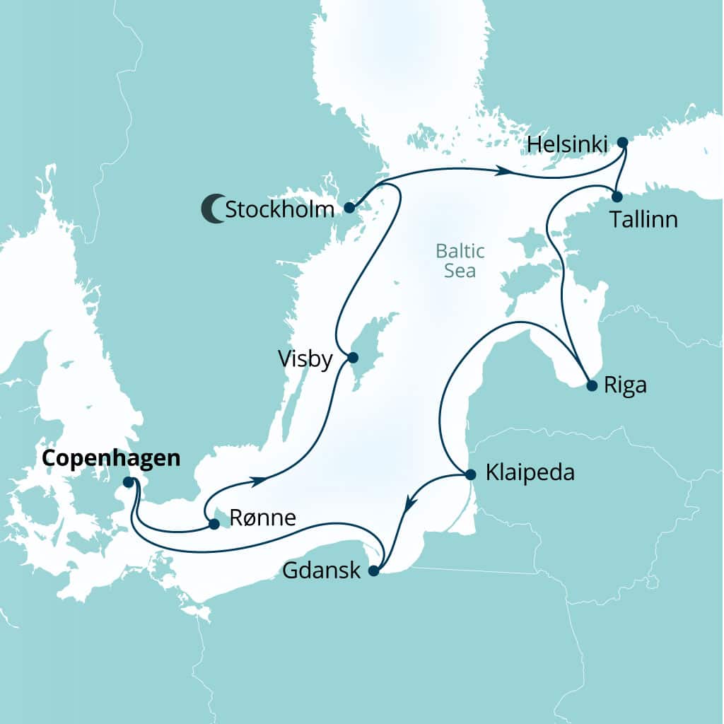 Carte de l’itinéraire Seabourn Quest, Copenhague, Danemark → Copenhague, Danemark