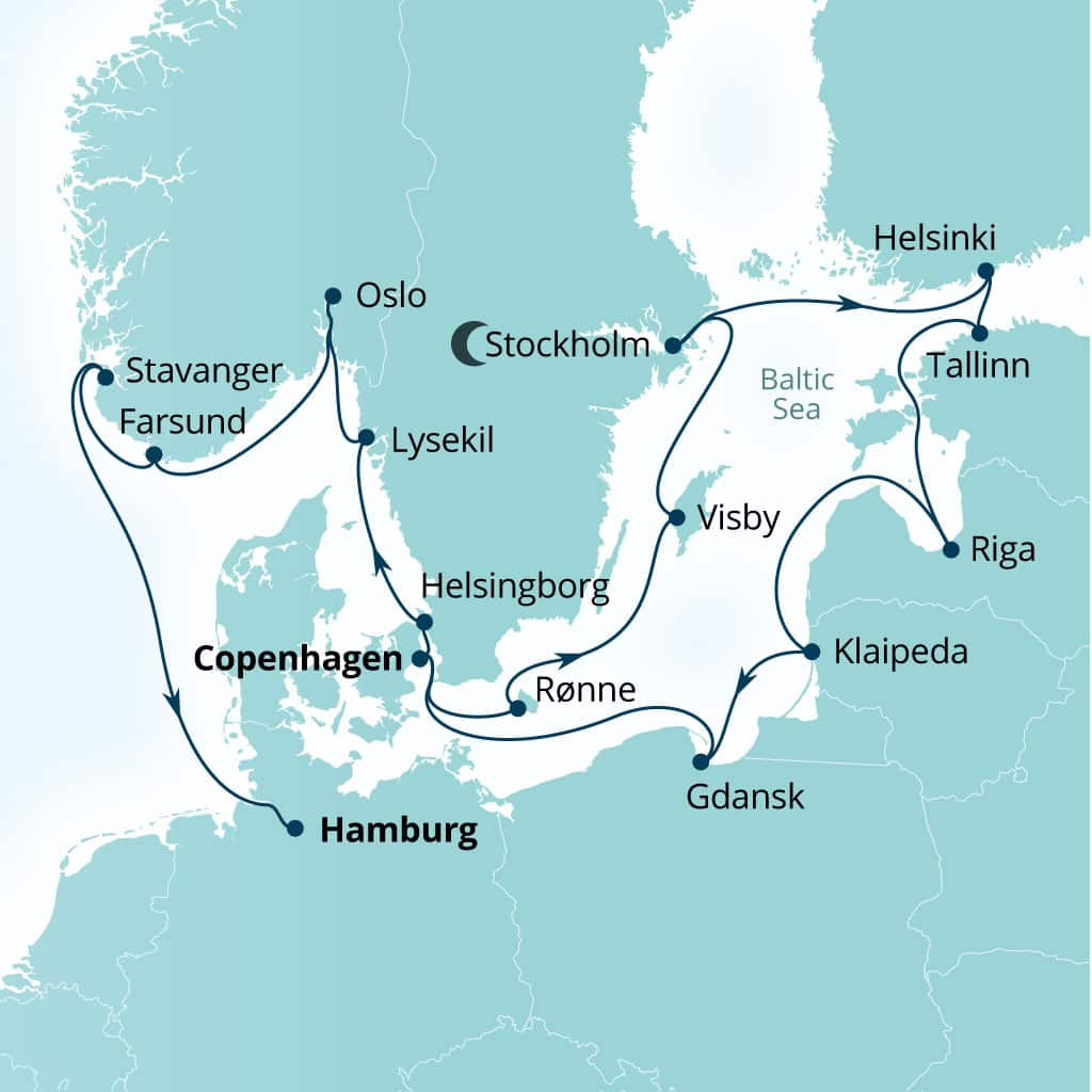 Carte de l’itinéraire Seabourn Quest, Copenhague, Danemark → Hamburg, Allemagne