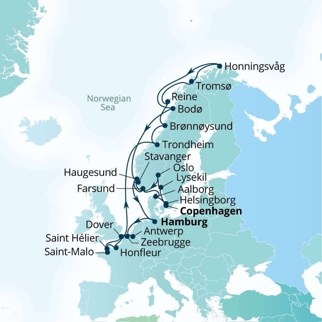 Carte de l’itinéraire Seabourn Quest, Copenhague, Danemark → Copenhague, Danemark
