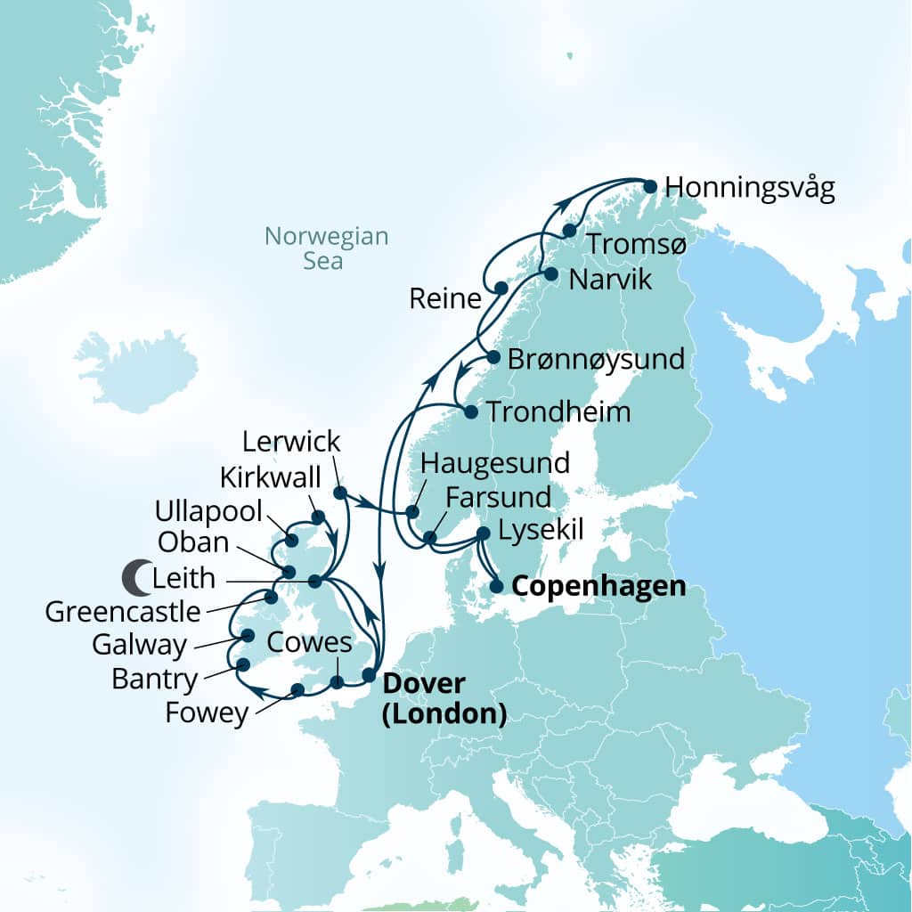 Carte de l’itinéraire Seabourn Quest, Copenhague, Danemark → Copenhague, Danemark
