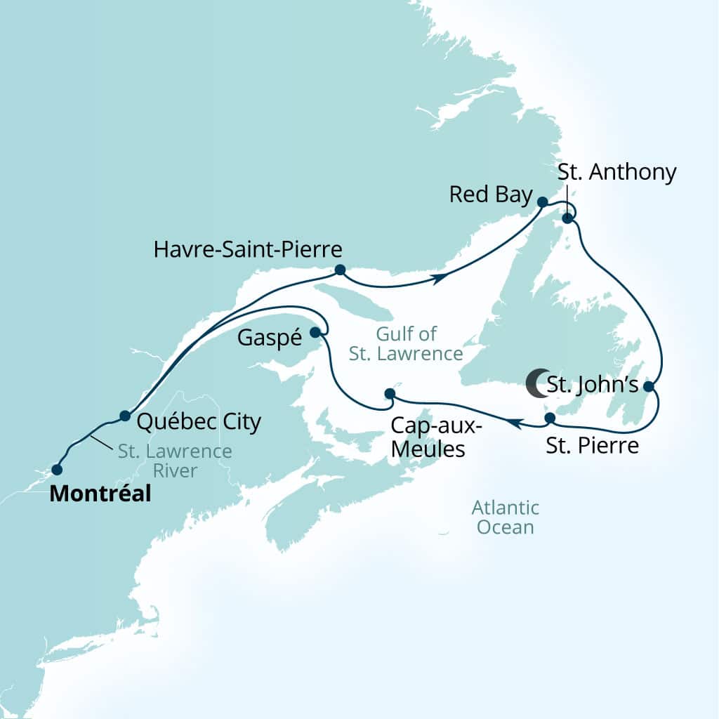 Carte de l’itinéraire Seabourn Quest, Montreal, Quebec, Canada → Montreal, Quebec, Canada