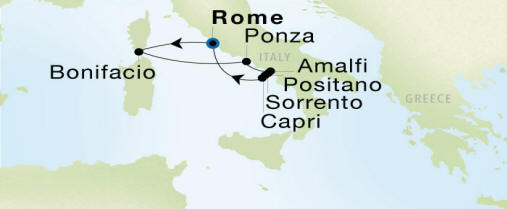 Carte de l’itinéraire Seadream 1, Rome (Civitavecchia) → Rome (Civitavecchia)