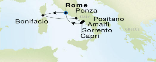 Carte de l’itinéraire Seadream 1, Rome (Civitavecchia) → Rome (Civitavecchia)