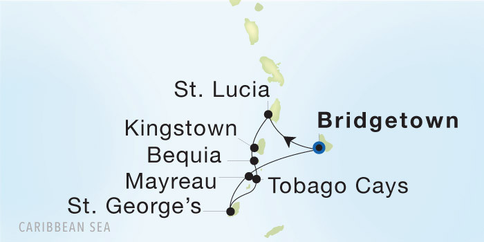 Carte de l’itinéraire Seadream 1, Bridgetown, Barbados → Bridgetown, Barbados