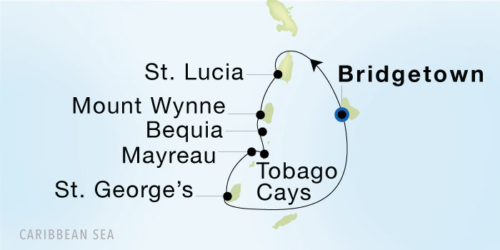 Carte de l’itinéraire Seadream 1, Bridgetown, Barbados → Bridgetown, Barbados