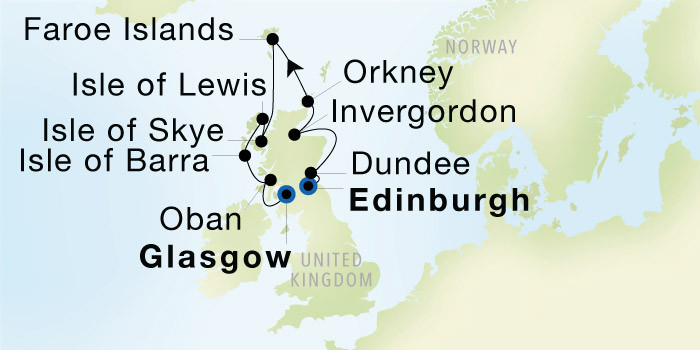 Carte de l’itinéraire Seadream 1, Edinburgh (Leith), Écosse → Glasgow (Troon)
