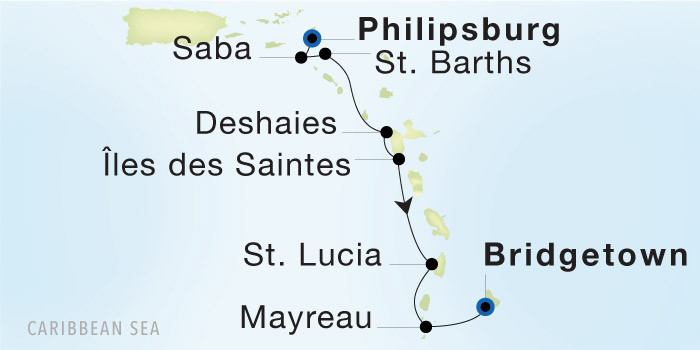Carte de l’itinéraire Seadream 1, Philipsburg → Bridgetown, Barbados