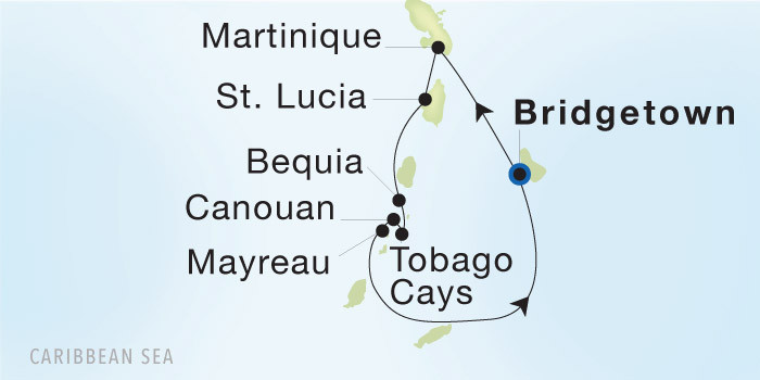 Carte de l’itinéraire Seadream 1, Bridgetown, Barbados → Bridgetown, Barbados