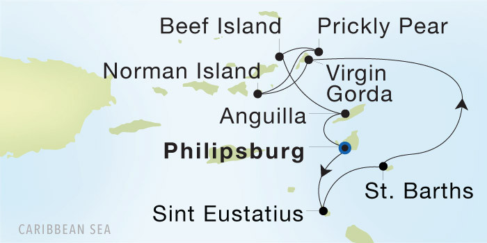 Carte de l’itinéraire Seadream 1, Philipsburg → Philipsburg