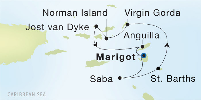 Carte de l’itinéraire Seadream 1, Marigot → Marigot