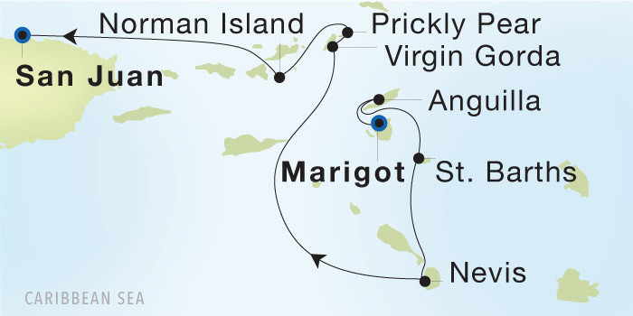 Carte de l’itinéraire Seadream 1, Marigot → San Juan