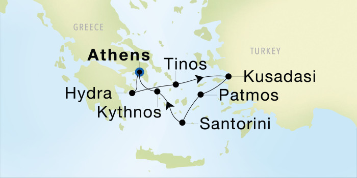 Carte de l’itinéraire Seadream 1, Athènes (Le Pirée) → Athènes (Le Pirée)