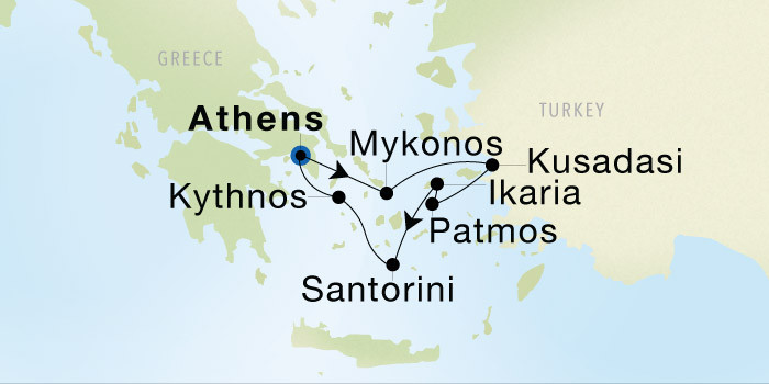 Carte de l’itinéraire Seadream 1, Athènes (Le Pirée) → Athènes (Le Pirée)