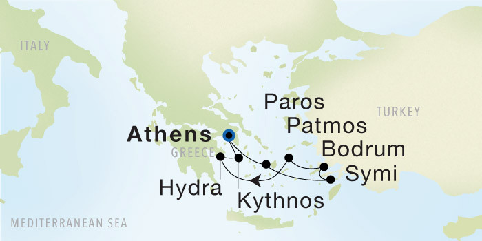Carte de l’itinéraire Seadream 1, Athènes (Le Pirée) → Athènes (Le Pirée)
