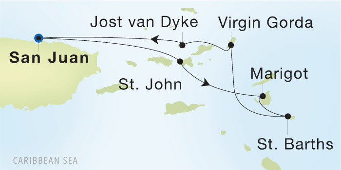 Carte de l’itinéraire Seadream 1, San Juan → San Juan