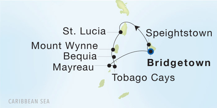 Carte de l’itinéraire Seadream 1, Bridgetown, Barbados → Bridgetown, Barbados