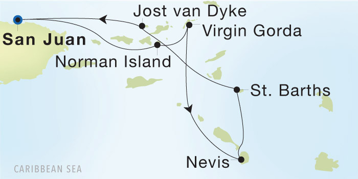 Carte de l’itinéraire Seadream 1, San Juan → San Juan