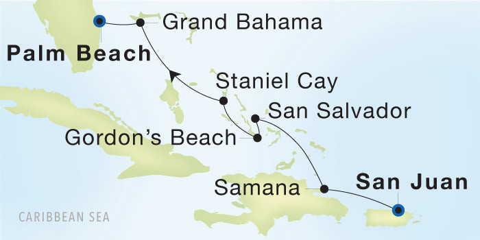 Carte de l’itinéraire Seadream 1, San Juan → Palm Beach