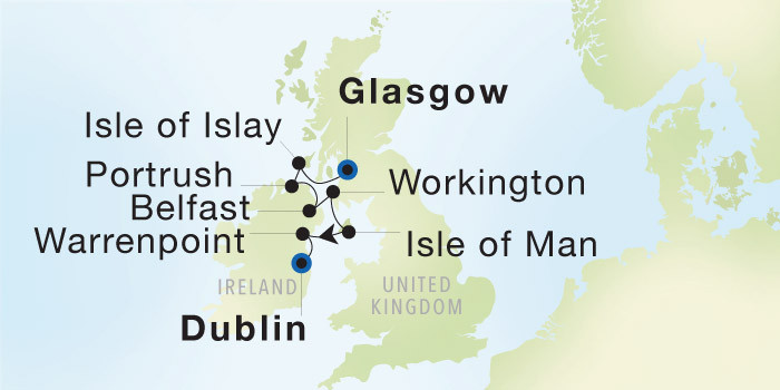 Carte de l’itinéraire Seadream 2, Glasgow (Troon) → Dublin