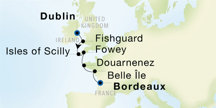 Carte de l’itinéraire Seadream 2, Dublin → Bordeaux