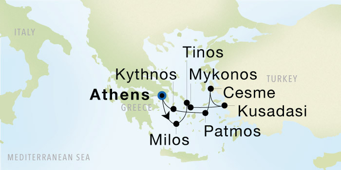 Carte de l’itinéraire Seadream 2, Athènes (Le Pirée) → Athènes (Le Pirée)