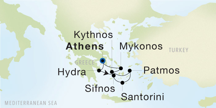 Carte de l’itinéraire Seadream 2, Athènes (Le Pirée) → Athènes (Le Pirée)