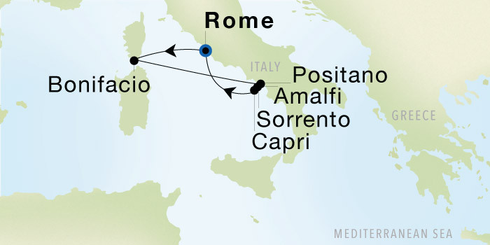 Carte de l’itinéraire Seadream 2, Rome (Civitavecchia) → Rome (Civitavecchia)