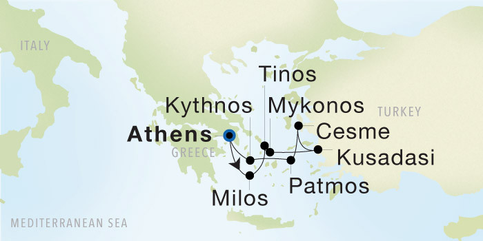 Carte de l’itinéraire Seadream 2, Athènes (Le Pirée) → Athènes (Le Pirée)