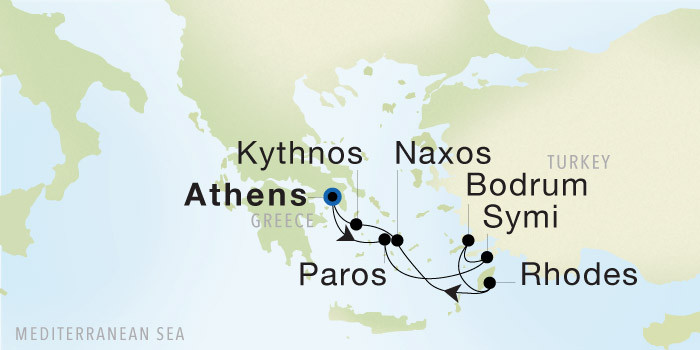 Carte de l’itinéraire Seadream 2, Athènes (Le Pirée) → Athènes (Le Pirée)
