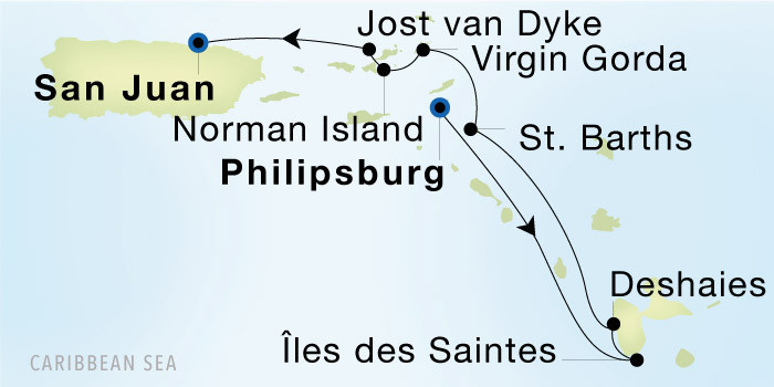 Carte de l’itinéraire Seadream 2, Philipsburg → San Juan