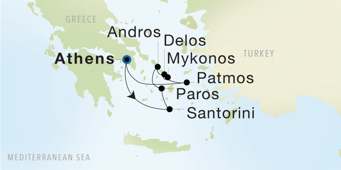 Carte de l’itinéraire Seadream 2, Athènes (Le Pirée) → Athènes (Le Pirée)