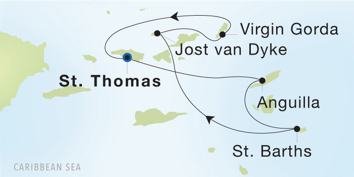 Carte de l’itinéraire Seadream 2, Charlotte Amalie, St. Thomas → Charlotte Amalie, St. Thomas