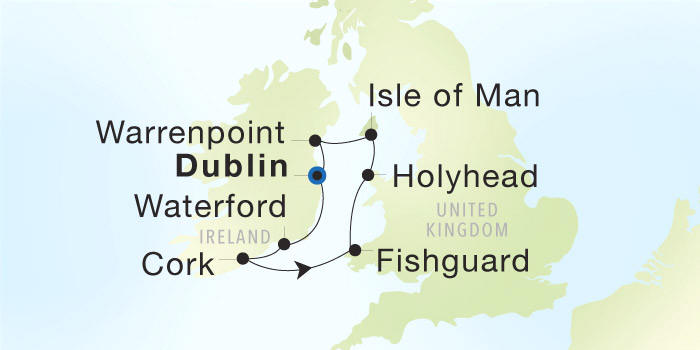 Carte de l’itinéraire Seadream 2, Aller-retour au départ de Dublin, Irlande