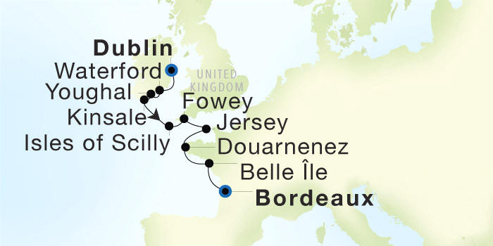 Carte de l’itinéraire Seadream 2, Dublin, Irlande → Bordeaux, France