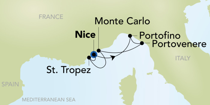 Carte de l’itinéraire Seadream 2, Seadream 2 itinerary