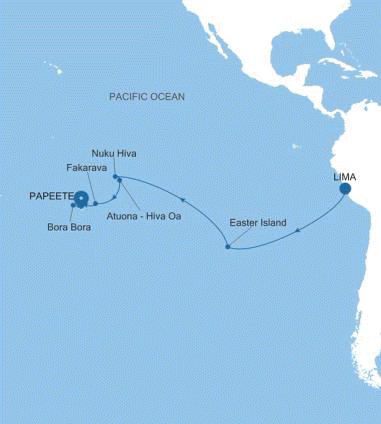 Carte de l’itinéraire Silver Dawn, Lima (Callao) → Papeete (Tahiti)