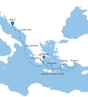 Carte de l’itinéraire Silver Dawn, Athènes (Le Pirée) → Split