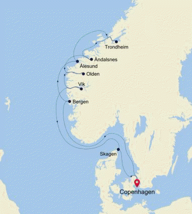 Carte de l’itinéraire Silver Dawn, Copenhague → Copenhague