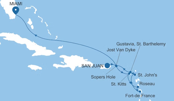 Carte de l’itinéraire Silver Dawn, San Juan → Miami